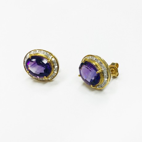 20K YG DIAMOND,AMETHYST EARSTUD