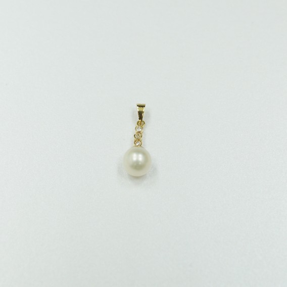 14K YG PEARL,DIA PENDANT