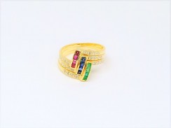 18K YG Diamond & Gems Ring