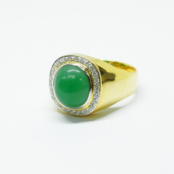 *18K YG Diamond & Natural Jadeite Ring