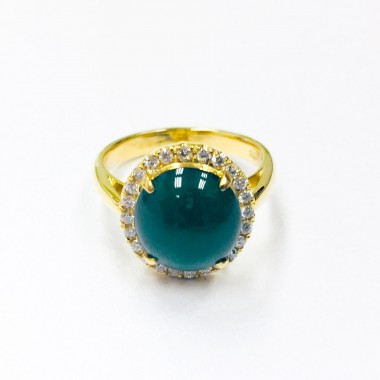 *18K YG JADE DIAMOND RING JADE TYPE A 10.90X10.10MM, EST.D24-0.20CT WITH NGI CERT 63832443