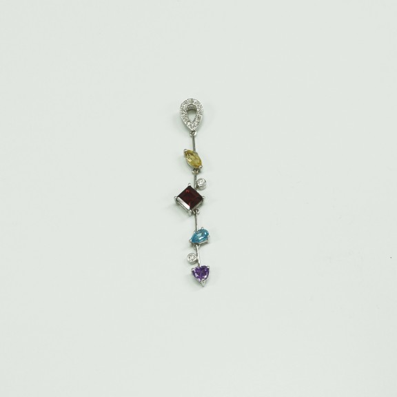 18K WG DIA & GEMS PENDANT